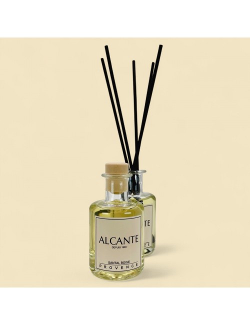 Santal boisé, diffuseur de parfum d'intérieur à batônnets et bougies parfumées Alcante, aux extraits de Grasse, 100ml